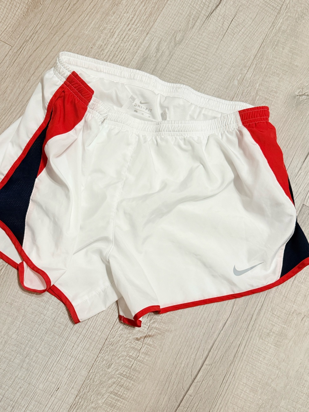 Nike White Dri-FIT Athletic Shorts with Silver Swoosh
